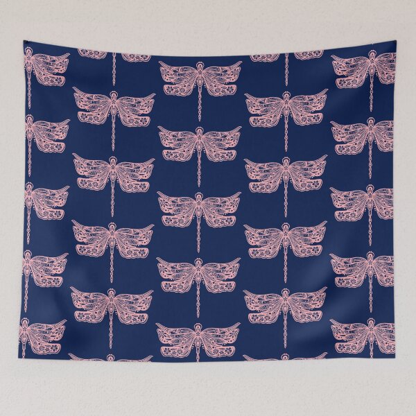 Item preview, Light Pink Floral Dragonfly Design on Dark Navy designed and sold by Giulia  Palazzo.