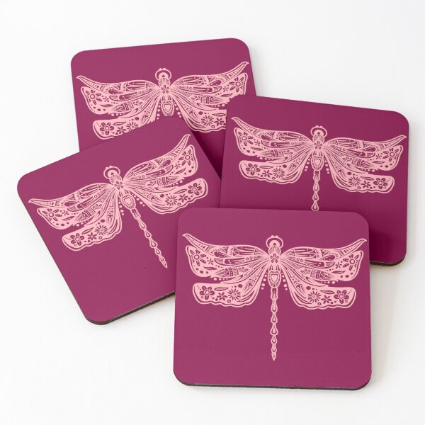 Item preview, Light Pink Floral Dragonfly Design on Magenta designed and sold by Giulia  Palazzo.
