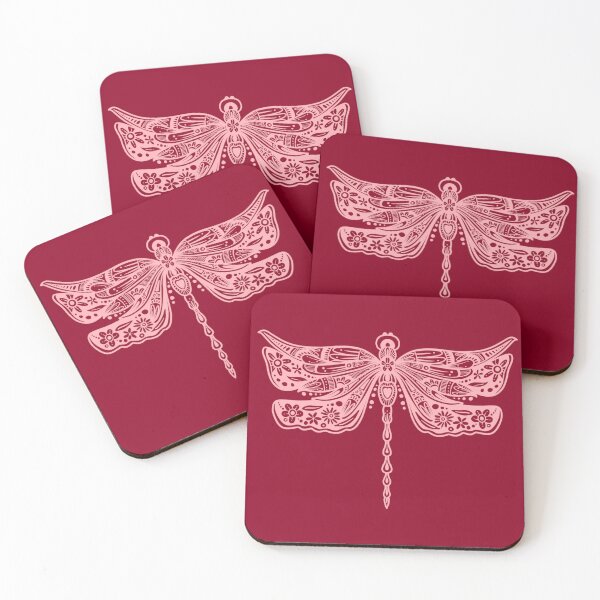 Item preview, Light Pink Floral Dragonfly Design on Red designed and sold by Giulia  Palazzo.