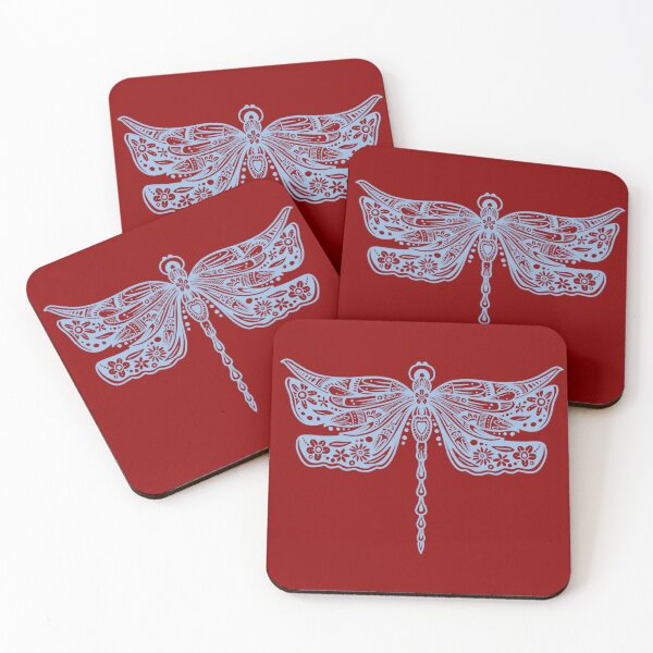 Item preview, Light Blue Floral Dragonfly Design on Red designed and sold by Giulia  Palazzo.
