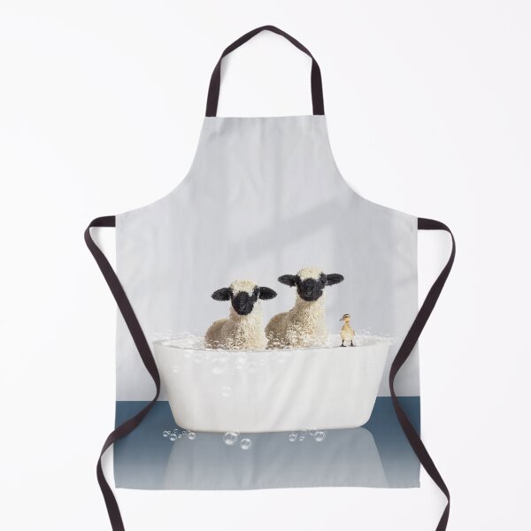Item preview, Two Lambs and Duckling in Modern Bathtub Blue Print, Lamb Bathing, Animals in Bathtub Art by Synplus designed and sold by synplus.