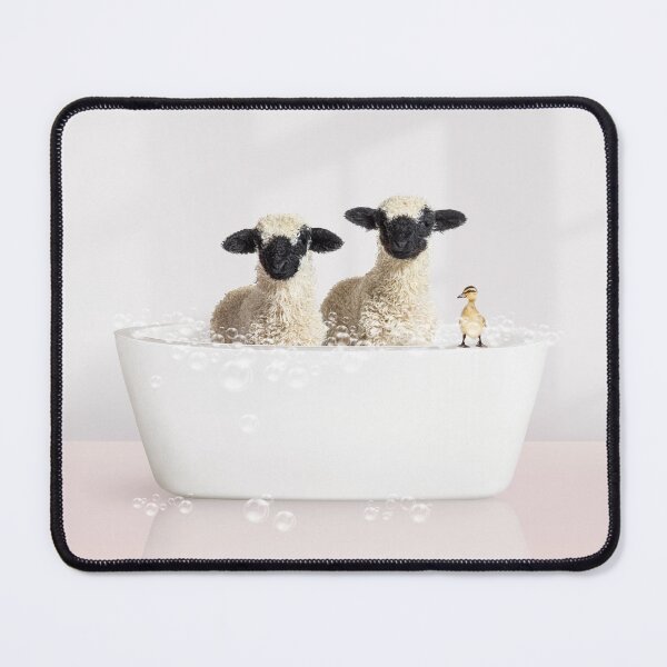 Item preview, Two Lambs and Duckling in Modern Bathtub Pink Print, Lamb Bathing, Animals in Bathtub Art by Synplus designed and sold by synplus.
