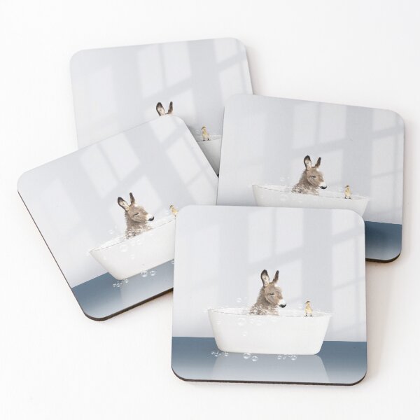 Item preview, Baby Donkey and Duckling in Modern Bathtub Blue Print, Donkey Bathing, Animals in Bathtub Art by Synplus designed and sold by synplus.