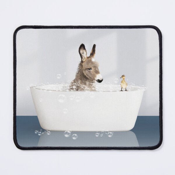 Item preview, Baby Donkey and Duckling in Modern Bathtub Blue Print, Donkey Bathing, Animals in Bathtub Art by Synplus designed and sold by synplus.