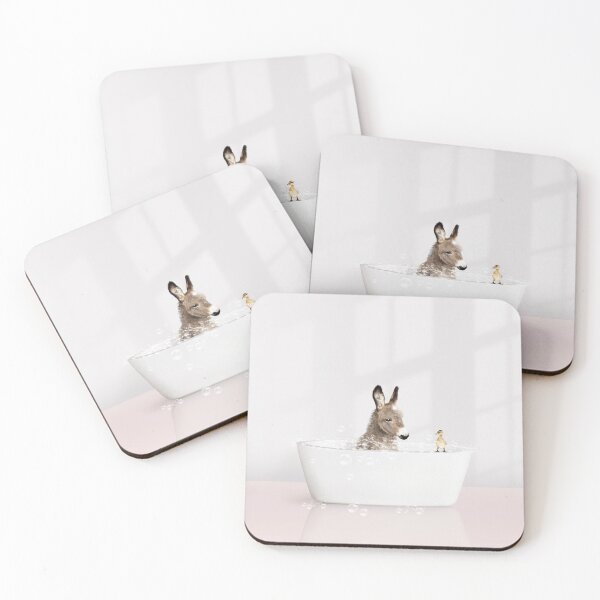 Item preview, Baby Donkey and Duckling in Modern Bathtub Pink Print, Donkey Bathing, Animals in Bathtub Art by Synplus designed and sold by synplus.