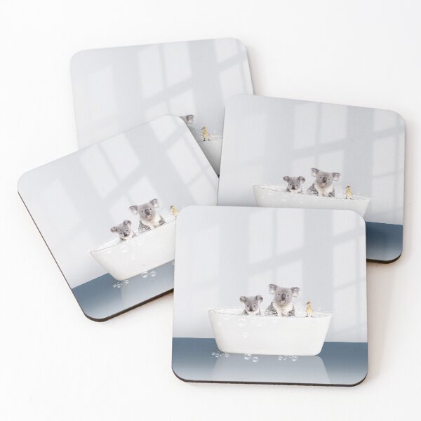 Item preview, Two Koalas and Duckling in Modern Bathtub Blue Print, Baby Koala Bathing, Animals in Bathtub Art by Synplus designed and sold by synplus.