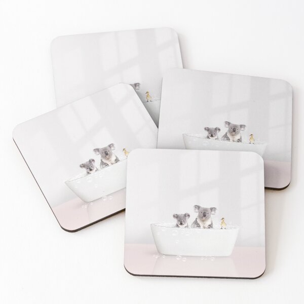 Item preview, Two Koalas and Duckling in Modern Bathtub Pink Print, Baby Koala Bathing, Animals in Bathtub Art by Synplus designed and sold by synplus.