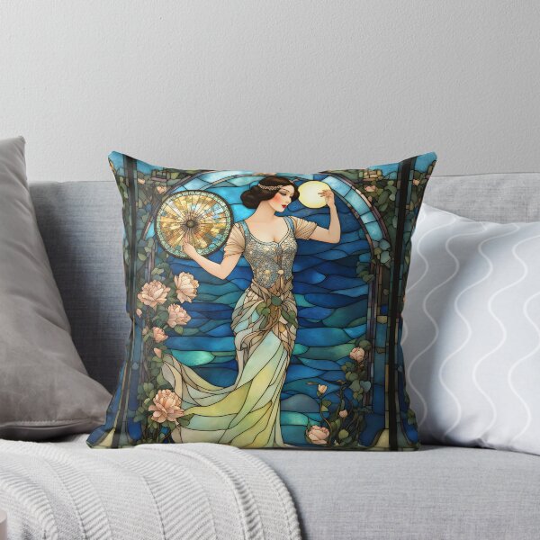 Item preview, ROARING 1920s FLAPPER LADY CHINOISE DAME GODDESS Stained Glass Style - Early Century Art Deco Nouveau ~ Birthday Christmas Gift designed and sold by Spinning Plates 360.