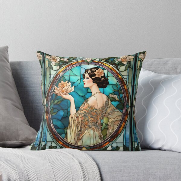 Item preview, ROARING 1920s FLAPPER LADY CHINOISE DAME GODDESS Stained Glass Style - Early Century Art Deco Nouveau ~ Birthday Christmas Gift designed and sold by Spinning Plates 360.