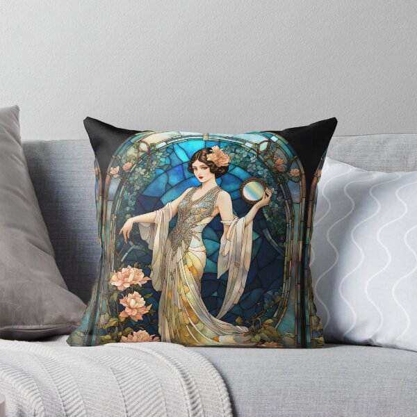 Item preview, ROARING 1920s FLAPPER LADY CHINOISE DAME GODDESS Stained Glass Style - Early Century Art Deco Nouveau ~ Birthday Christmas Gift designed and sold by Spinning Plates 360.