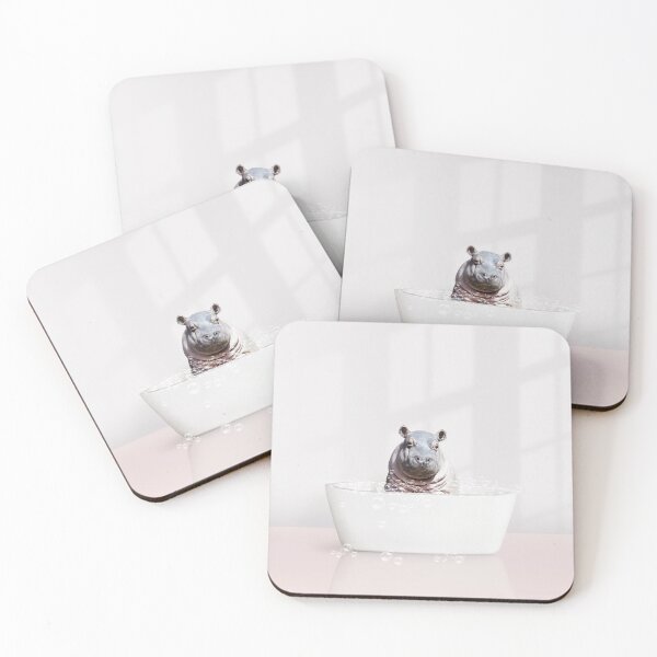 Item preview, Baby Hippo in Modern Bathtub Pink Print, Baby Hippo Bathing, Animals in Bathtub Art by Synplus designed and sold by synplus.