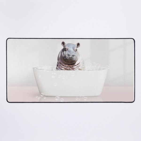 Item preview, Baby Hippo in Modern Bathtub Pink Print, Baby Hippo Bathing, Animals in Bathtub Art by Synplus designed and sold by synplus.