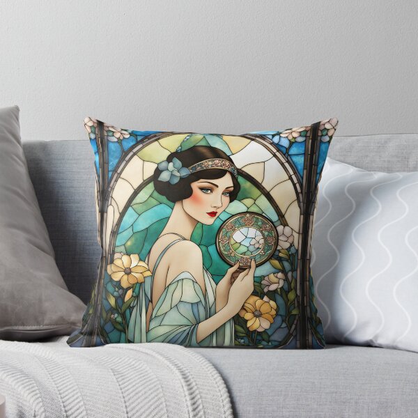 Item preview, ROARING 1920s FLAPPER LADY CHINOISE DAME GODDESS Stained Glass Style - Early Century Art Deco Nouveau ~ Birthday Christmas Gift designed and sold by Spinning Plates 360.