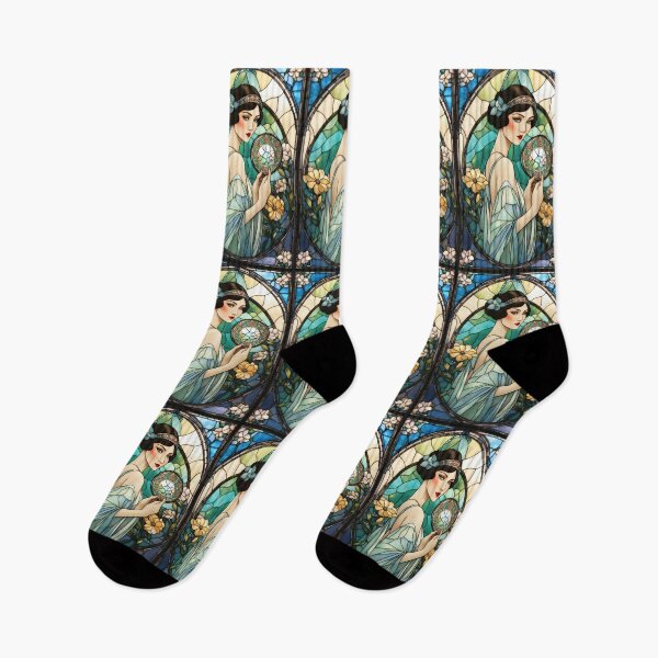 Item preview, ROARING 1920s FLAPPER LADY CHINOISE DAME GODDESS Stained Glass Style - Early Century Art Deco Nouveau ~ Birthday Christmas Gift designed and sold by Spinning Plates 360.