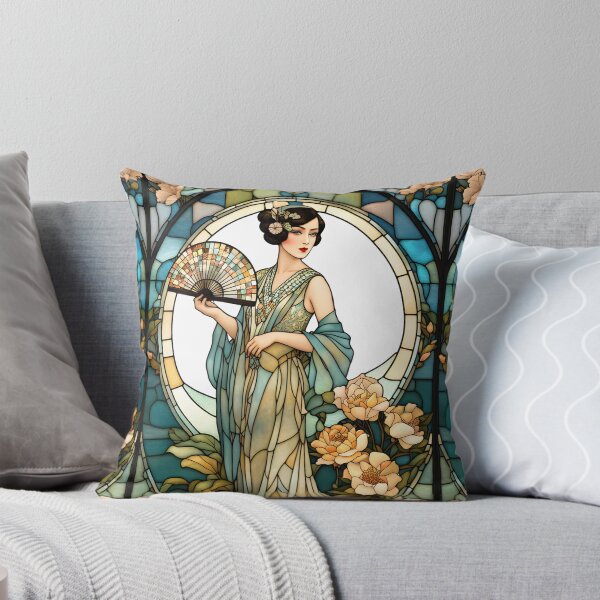 Item preview, ROARING 1920s FLAPPER LADY CHINOISE DAME GODDESS Stained Glass Style - Early Century Art Deco Nouveau ~ Birthday Christmas Gift designed and sold by Spinning Plates 360.