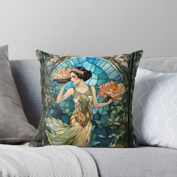 Item preview, ROARING 1920s FLAPPER LADY CHINOISE DAME GODDESS Stained Glass Style - Early Century Art Deco Nouveau ~ Birthday Christmas Gift designed and sold by Spinning Plates 360.