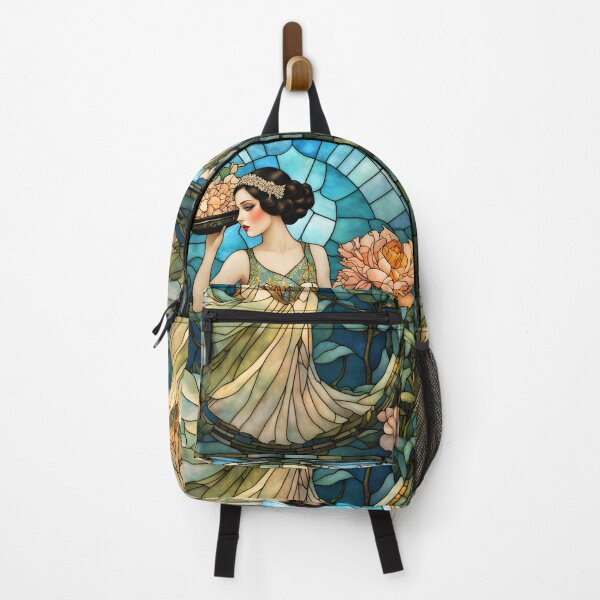 Item preview, ROARING 1920s FLAPPER LADY CHINOISE DAME GODDESS Stained Glass Style - Early Century Art Deco Nouveau ~ Birthday Christmas Gift designed and sold by Spinning Plates 360.