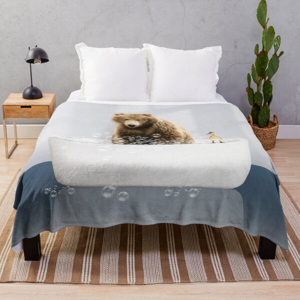 Item preview, Bear Cub in Modern Bathtub Blue Print, Bear and Duckling, Baby Bear Bathing, Animals in Bathtub Art by Synplus designed and sold by synplus.