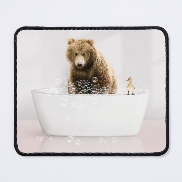 Item preview, Bear Cub in Modern Bathtub Pink Print, Bear and Duckling, Baby Bear Bathing, Animals in Bathtub Art by Synplus designed and sold by synplus.