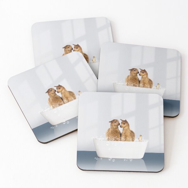 Item preview, Two Alpacas and Duckling in Modern Bathtub Blue Print, Alpaca Bathing, Animals in Bathtub Art by Synplus designed and sold by synplus.