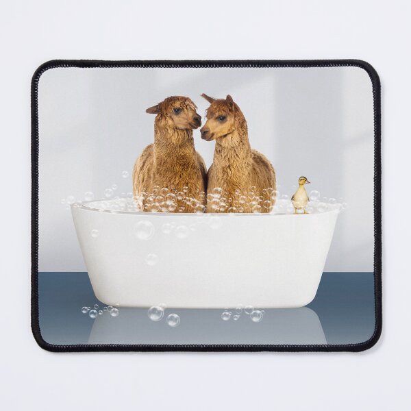 Item preview, Two Alpacas and Duckling in Modern Bathtub Blue Print, Alpaca Bathing, Animals in Bathtub Art by Synplus designed and sold by synplus.