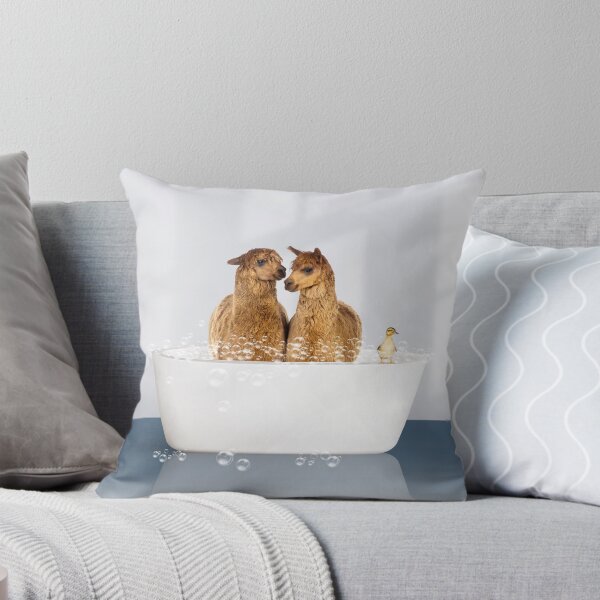 Item preview, Two Alpacas and Duckling in Modern Bathtub Blue Print, Alpaca Bathing, Animals in Bathtub Art by Synplus designed and sold by synplus.