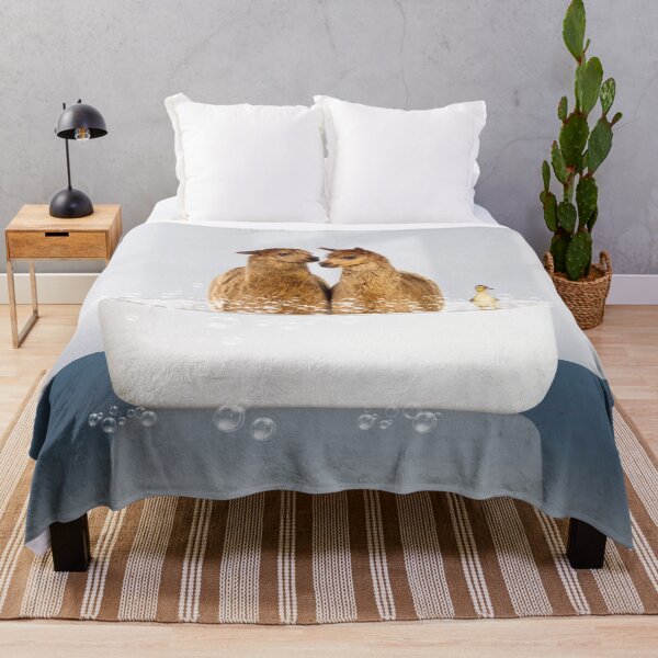 Item preview, Two Alpacas and Duckling in Modern Bathtub Blue Print, Alpaca Bathing, Animals in Bathtub Art by Synplus designed and sold by synplus.