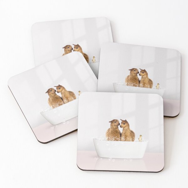 Item preview, Two Alpacas and Duckling in Modern Bathtub Pink Print, Alpaca Bathing, Animals in Bathtub Art by Synplus designed and sold by synplus.