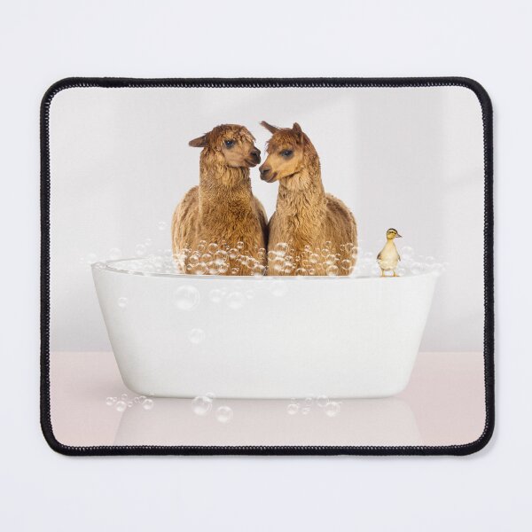 Item preview, Two Alpacas and Duckling in Modern Bathtub Pink Print, Alpaca Bathing, Animals in Bathtub Art by Synplus designed and sold by synplus.