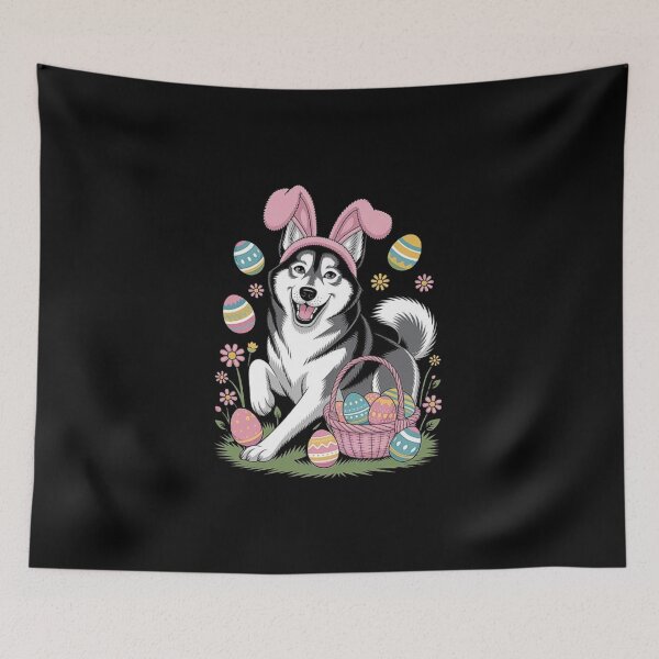 Item preview, Cute Husky Easter Bunny Dog with Eggs designed and sold by love3617.