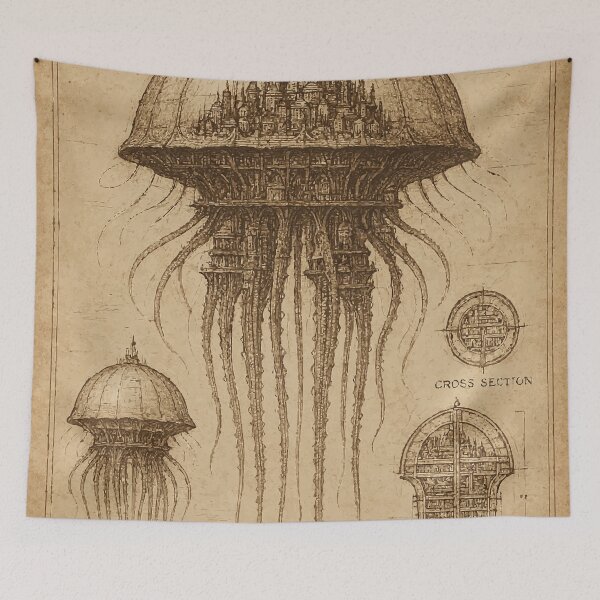 Item preview, Jellyfish Submersible City - Lost Blueprints designed and sold by AbstractAnom.