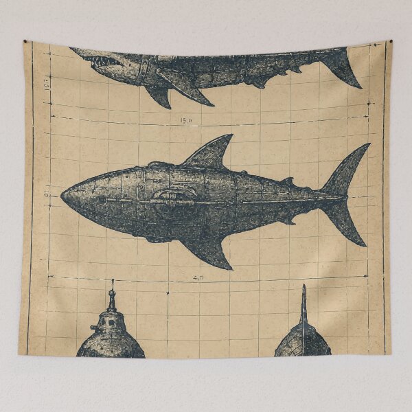 Item preview, Shark Combat Submarine - Lost Vintage Blueprints designed and sold by AbstractAnom.