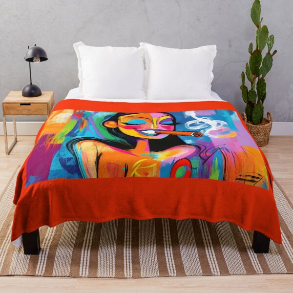 Item preview, Joyful Cigar Moment - Stylized Woman with Colorful Face Paint in Dynamic Harmony designed and sold by OlfactoART Studio.