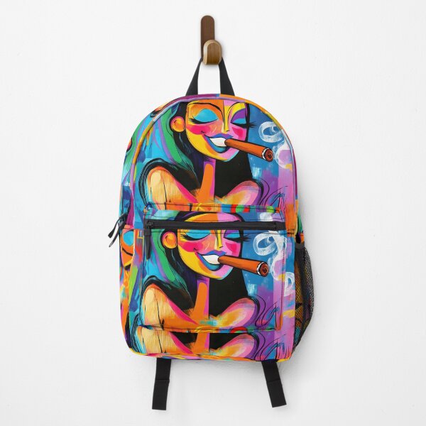 Item preview, Joyful Cigar Moment - Stylized Woman with Colorful Face Paint in Dynamic Harmony designed and sold by OlfactoART Studio.