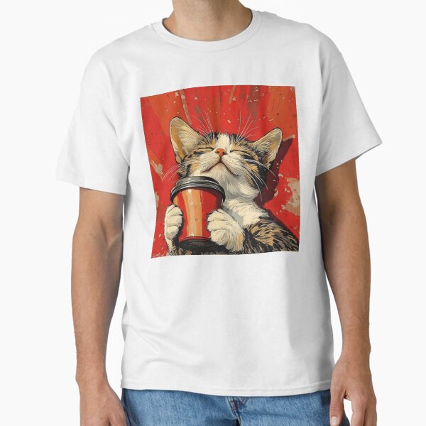 Item preview, Pop Art sleepy cat with coffee print designed and sold by dcrc.
