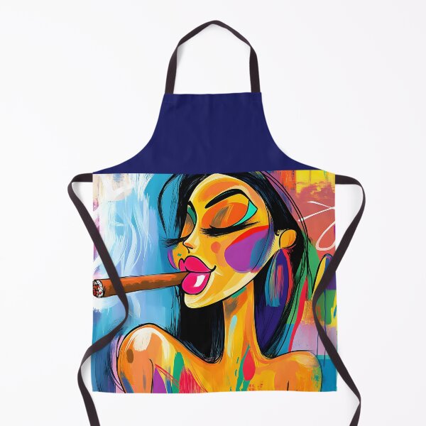 Item preview, Joyful Indulgence - Vibrant Woman Smoking a Cigar in a Dynamic Abstract Scene designed and sold by OlfactoART Studio.