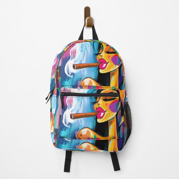 Item preview, Joyful Indulgence - Vibrant Woman Smoking a Cigar in a Dynamic Abstract Scene designed and sold by OlfactoART Studio.