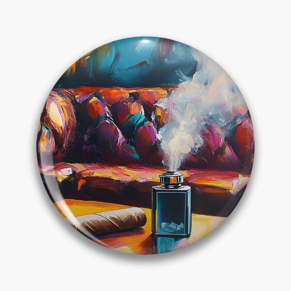 Item preview, Indulge in Comfort - Luxurious Leather Sofa and Lit Cigar Against Warm Abstract Hues Digital AI Generated Art designed and sold by OlfactoART Studio.