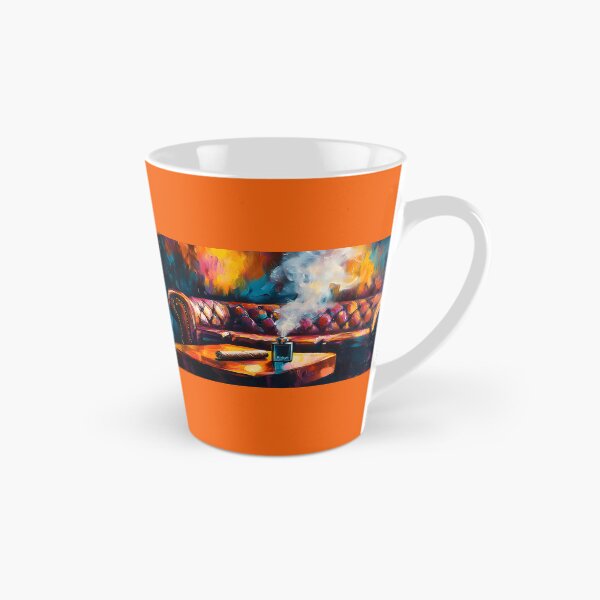 Item preview, Indulge in Comfort - Luxurious Leather Sofa and Lit Cigar Against Warm Abstract Hues Digital AI Generated Art designed and sold by OlfactoART Studio.