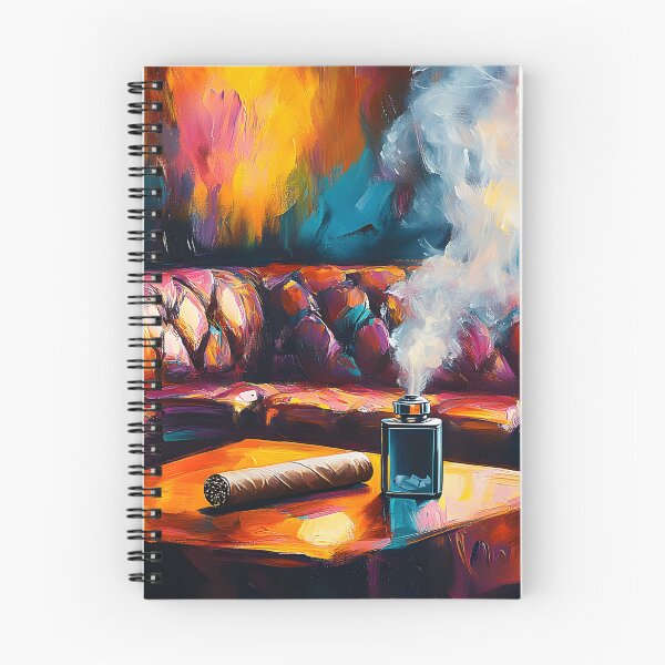 Item preview, Indulge in Comfort - Luxurious Leather Sofa and Lit Cigar Against Warm Abstract Hues Digital AI Generated Art designed and sold by OlfactoART Studio.