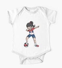 Serbia Dabbing Soccer Girl With Soccer Ball And National Team Flag Football Fan Design One Piece - Short Sleeve