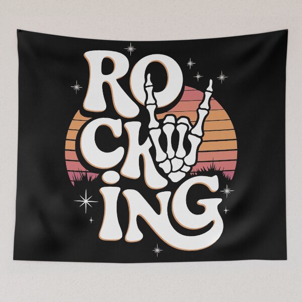 Item preview, Rocking Skeleton Hand – Retro Sunset Aesthetic designed and sold by pixelated_echoes.