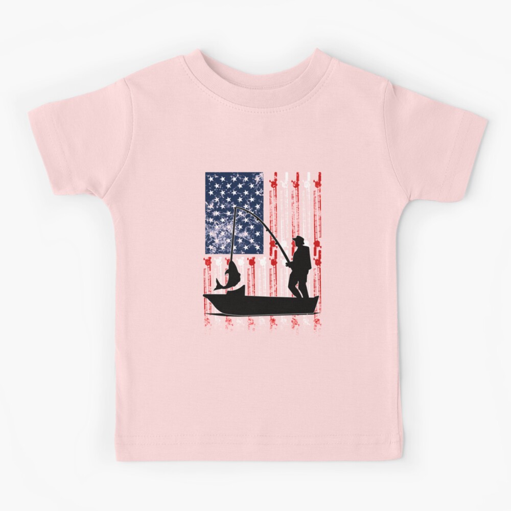 Patriotic Man Fishing American Flag Bass Vintage | Kids T-Shirt
