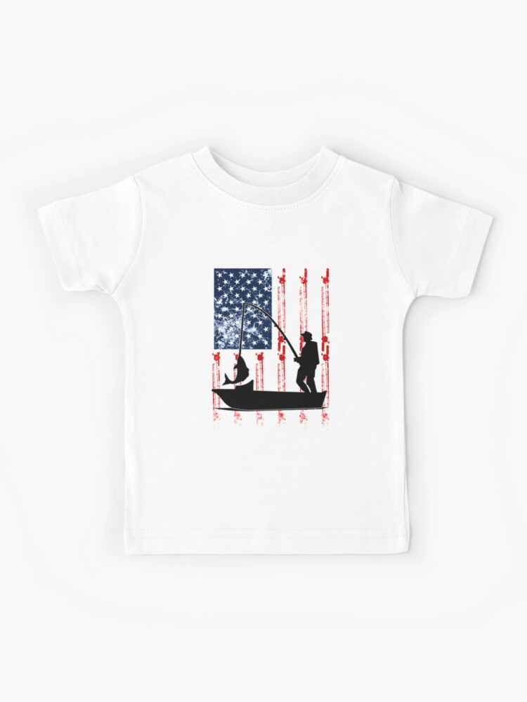 Patriotic Man Fishing American Flag Bass Vintage Kids T-Shirt for