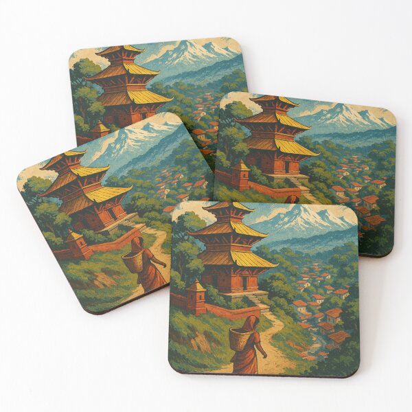Item preview, Dharan Temple and Village with Mountain Backdrop, Nepal designed and sold by Aryabek.