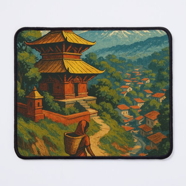 Item preview, Dharan Temple and Village with Mountain Backdrop, Nepal designed and sold by Aryabek.