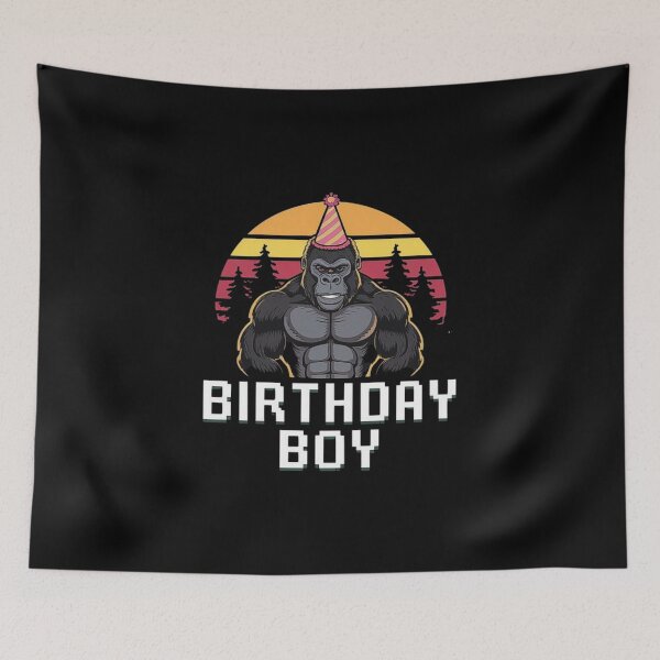 Item preview, Strong Gorilla Birthday Boy Retro Sunset – Funny Party Animal Design designed and sold by love3617.