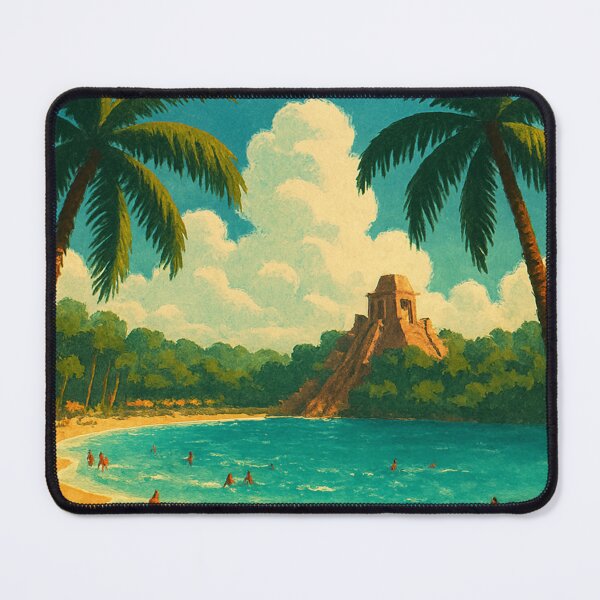 Item preview, Sunway Lagoon Beach Scene with Water Slide and Palm Trees designed and sold by Aryabek.