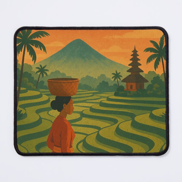 Item preview, Ubud Bali Rice Terraces with Mount Agung and Balinese Temple designed and sold by Aryabek.