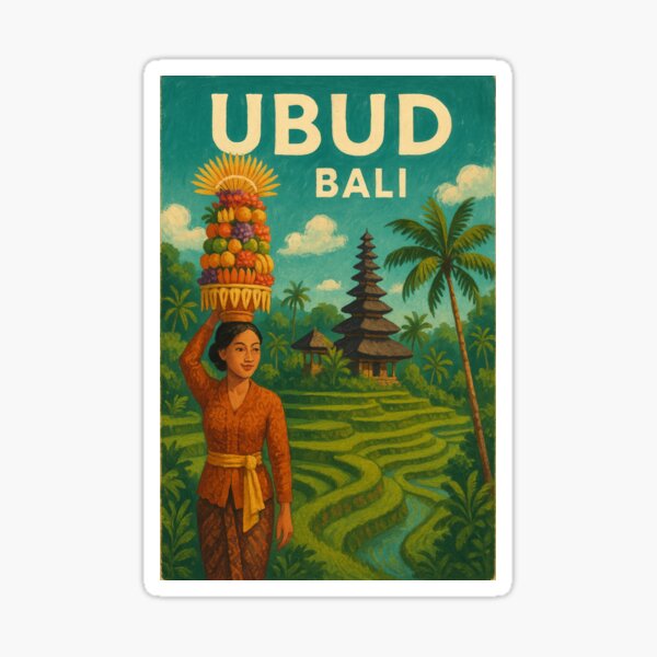Ubud Bali Rice Terraces with Balinese Temple Sticker